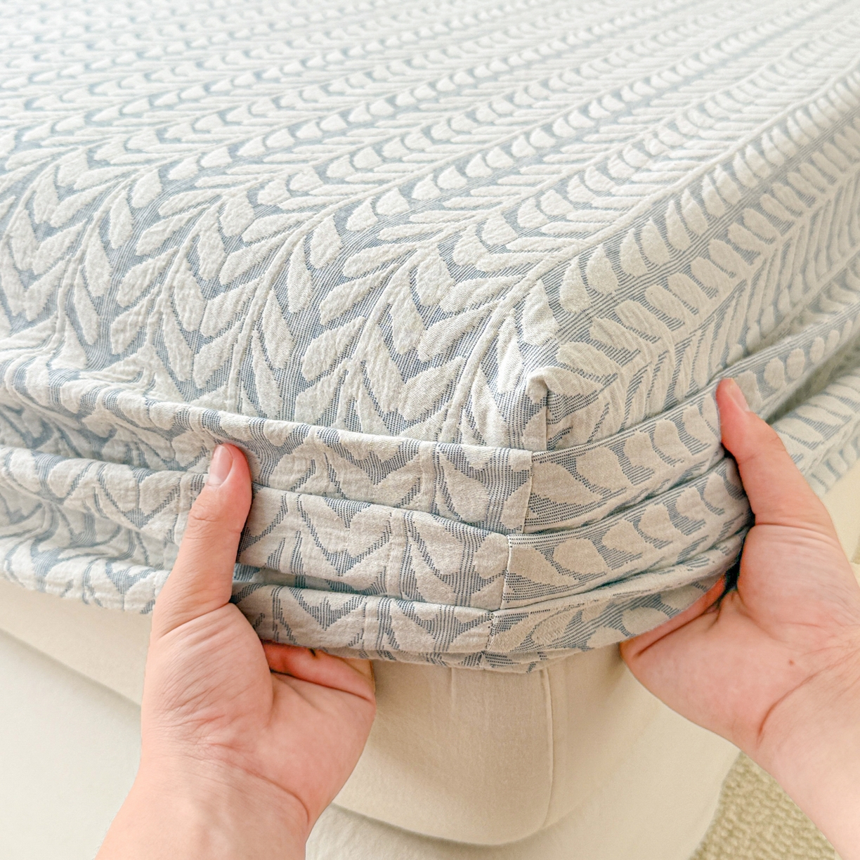 91家纺网 家纺一手货源 找家纺 眠博士 2025新款全棉纯棉三层纱床笠单品床笠床笠单件 三层纱床笠-荞麦蓝