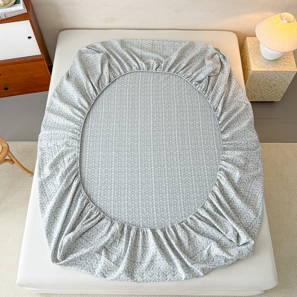 91家纺网 家纺一手货源 找家纺 眠博士 2025新款全棉纯棉三层纱床笠单品床笠床笠单件 三层纱床笠-荞麦蓝