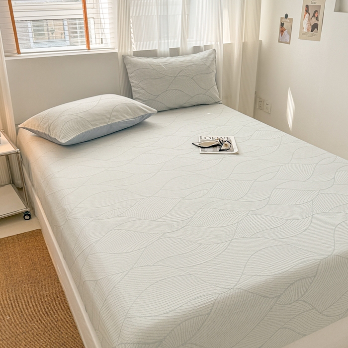 91家纺网 家纺一手货源 找家纺 眠博士 2025新款全棉纯棉三层纱床笠单品床笠床笠单件 三层纱床笠-曲线-蓝