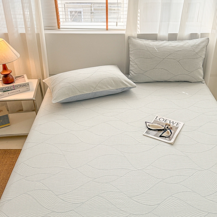 91家纺网 家纺一手货源 找家纺 眠博士 2025新款全棉纯棉三层纱床笠单品床笠床笠单件 三层纱床笠-曲线-蓝