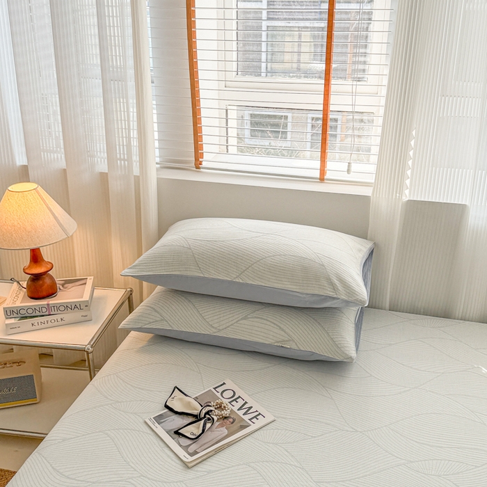 91家纺网 家纺一手货源 找家纺 眠博士 2025新款全棉纯棉三层纱床笠单品床笠床笠单件 三层纱床笠-曲线-蓝