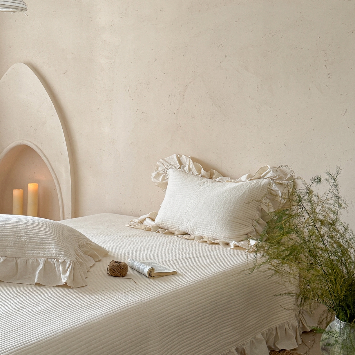 91家纺网 家纺一手货源 找家纺 漫调家纺 2025新款棉麻提花单床盖-棉麻絮语 棉麻絮语-本色