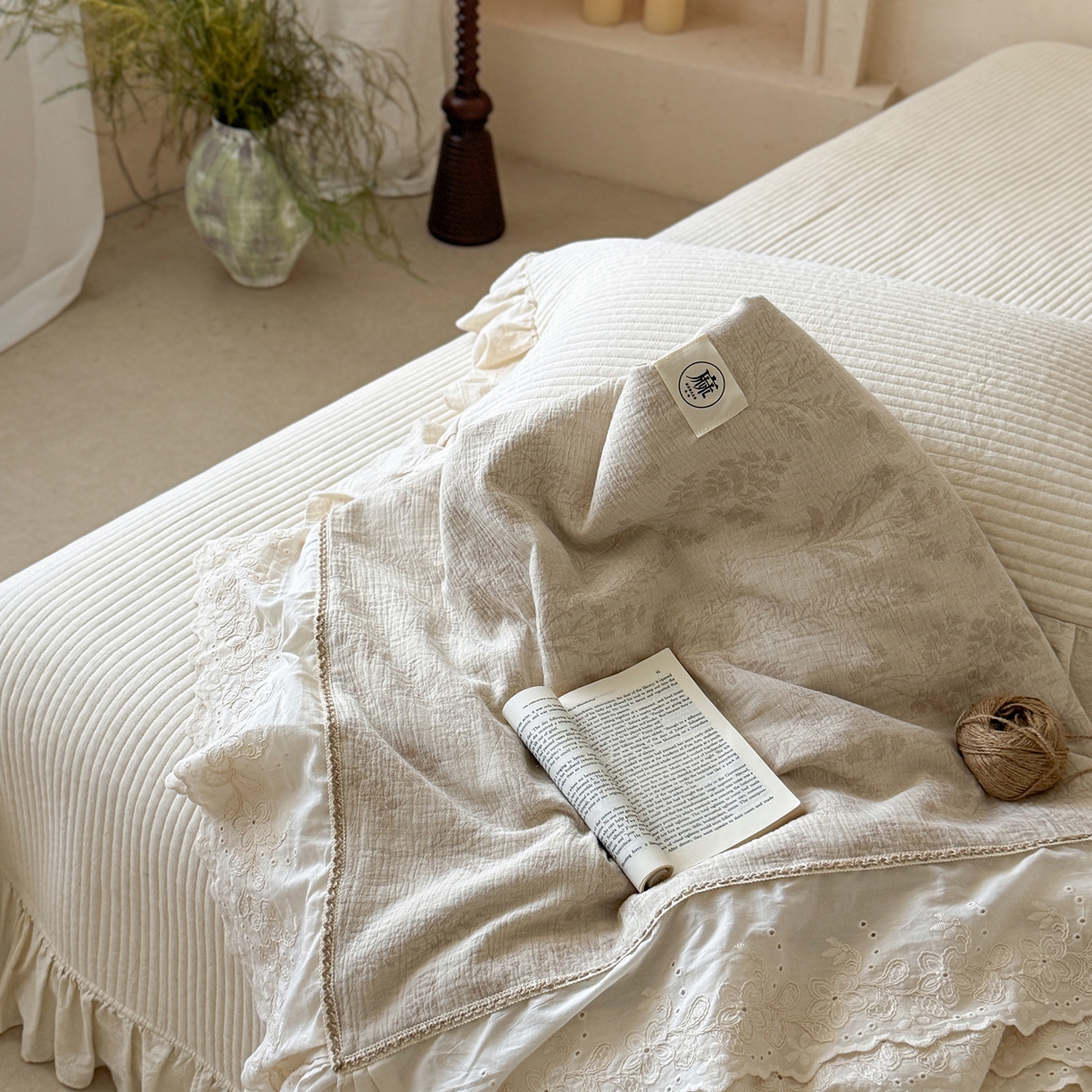 91家纺网 家纺一手货源 找家纺 漫调家纺 2025新款棉麻提花单床盖-棉麻絮语 棉麻絮语-本色