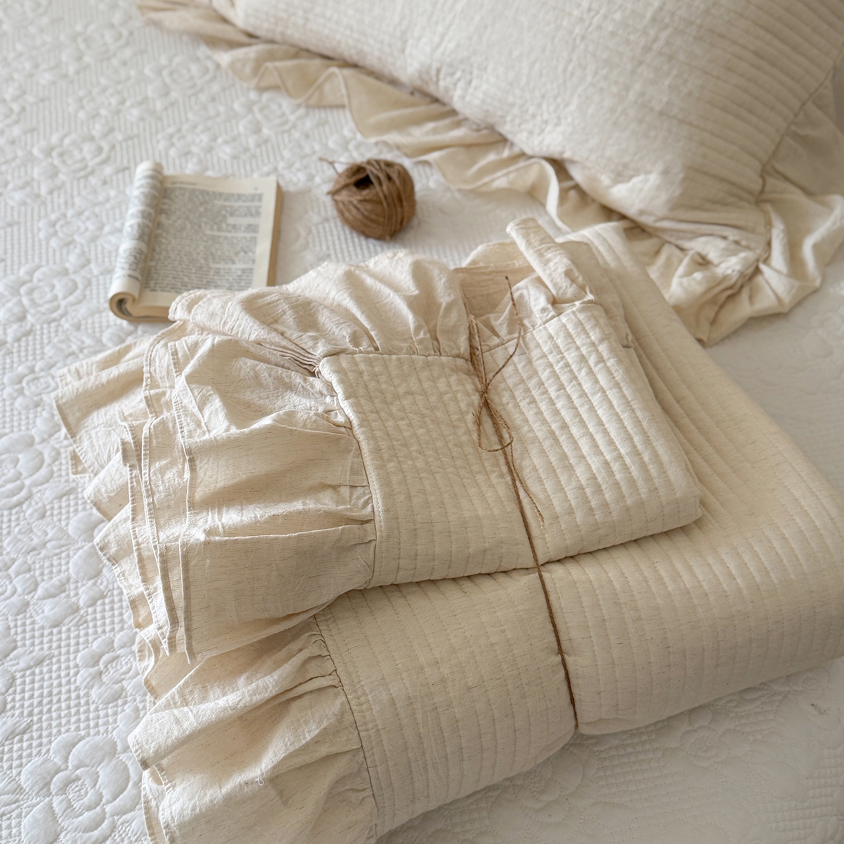 91家纺网 家纺一手货源 找家纺 漫调家纺 2025新款棉麻提花单床盖-棉麻絮语 棉麻絮语-本色