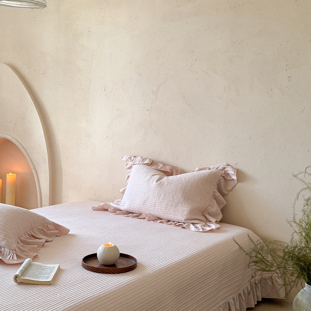 91家纺网 家纺一手货源 找家纺 漫调家纺 2025新款棉麻提花单床盖-棉麻絮语 棉麻絮语-粉