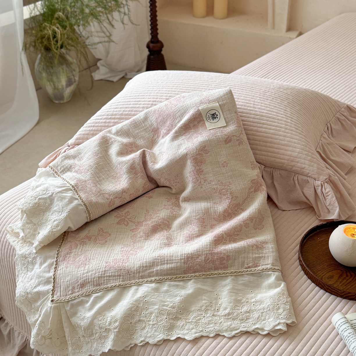 91家纺网 家纺一手货源 找家纺 漫调家纺 2025新款棉麻提花单床盖-棉麻絮语 棉麻絮语-粉