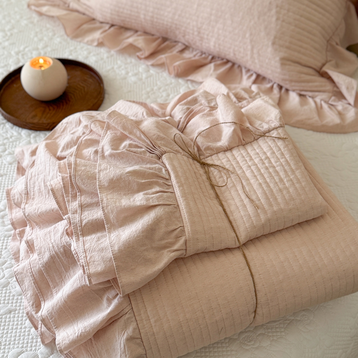 91家纺网 家纺一手货源 找家纺 漫调家纺 2025新款棉麻提花单床盖-棉麻絮语 棉麻絮语-粉