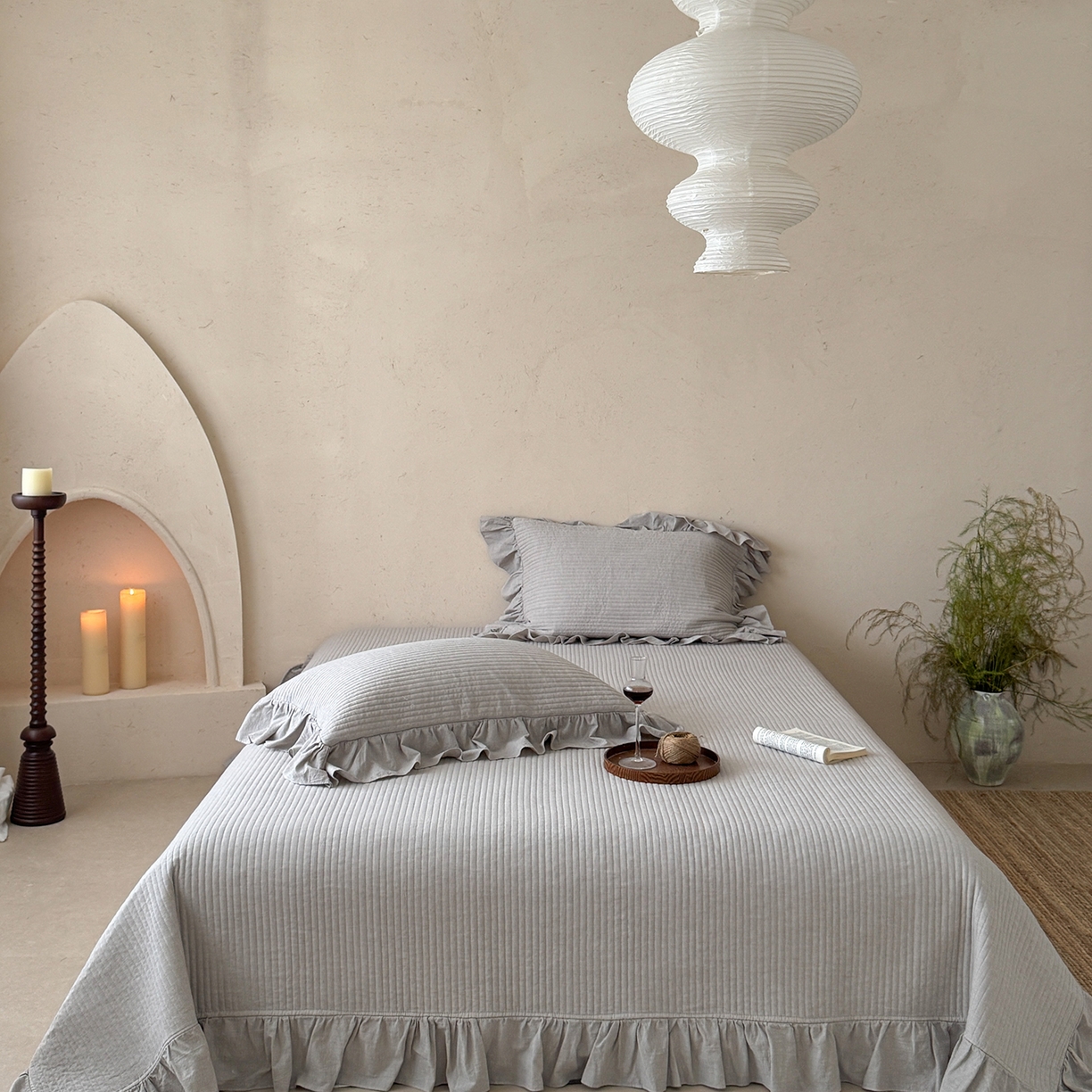 91家纺网 家纺一手货源 找家纺 漫调家纺 2025新款棉麻提花单床盖-棉麻絮语 棉麻絮语-灰