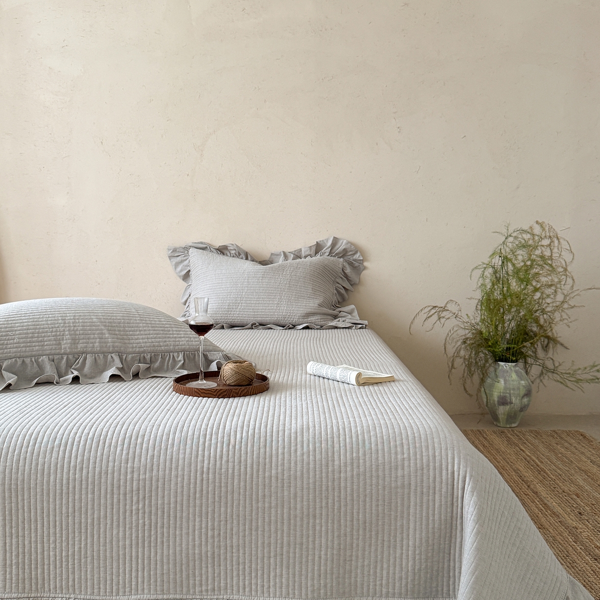 91家纺网 家纺一手货源 找家纺 漫调家纺 2025新款棉麻提花单床盖-棉麻絮语 棉麻絮语-灰