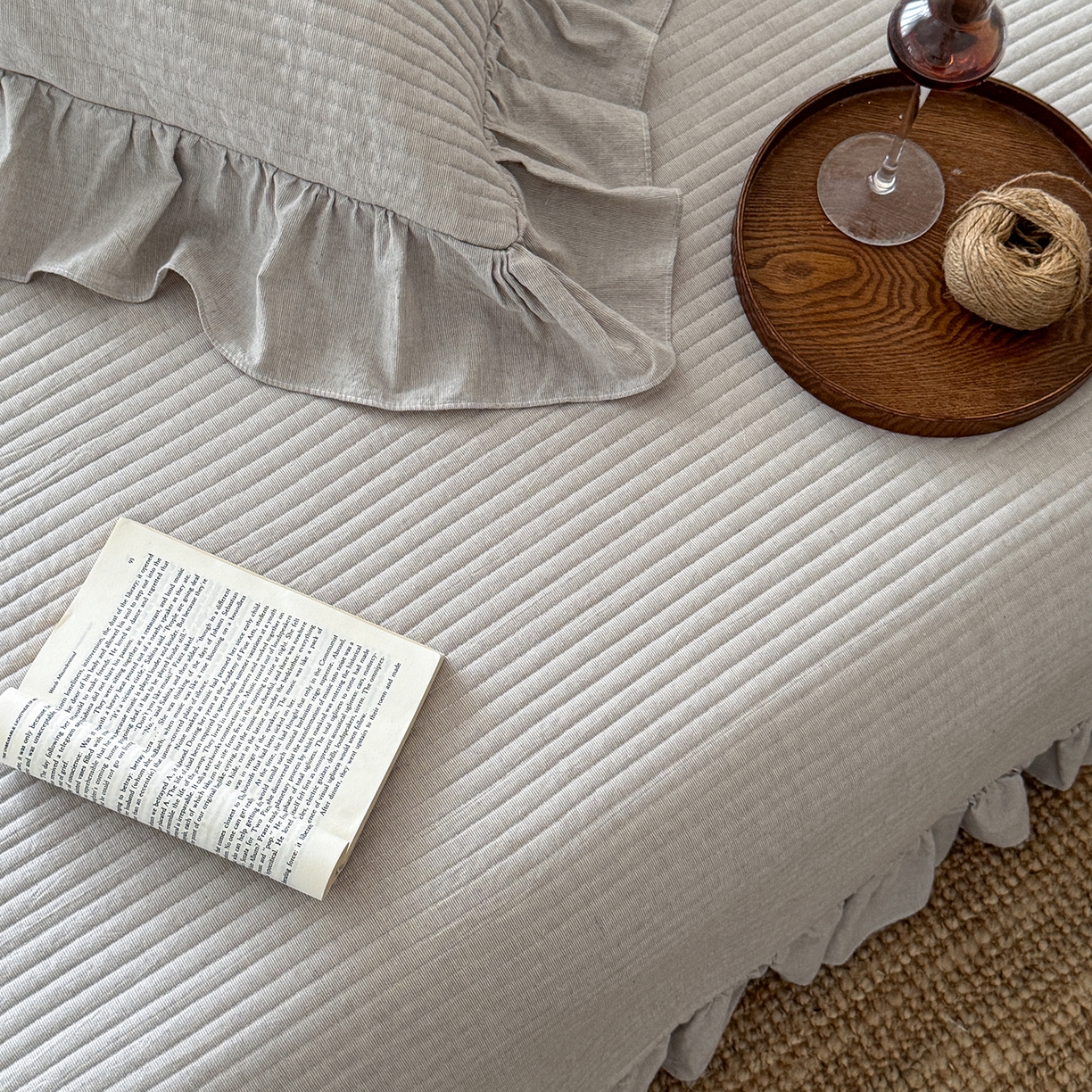 91家纺网 家纺一手货源 找家纺 漫调家纺 2025新款棉麻提花单床盖-棉麻絮语 棉麻絮语-灰