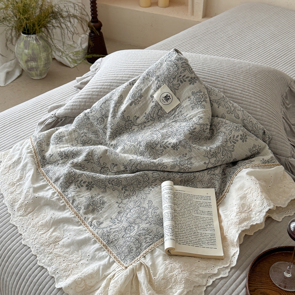 91家纺网 家纺一手货源 找家纺 漫调家纺 2025新款棉麻提花单床盖-棉麻絮语 棉麻絮语-灰