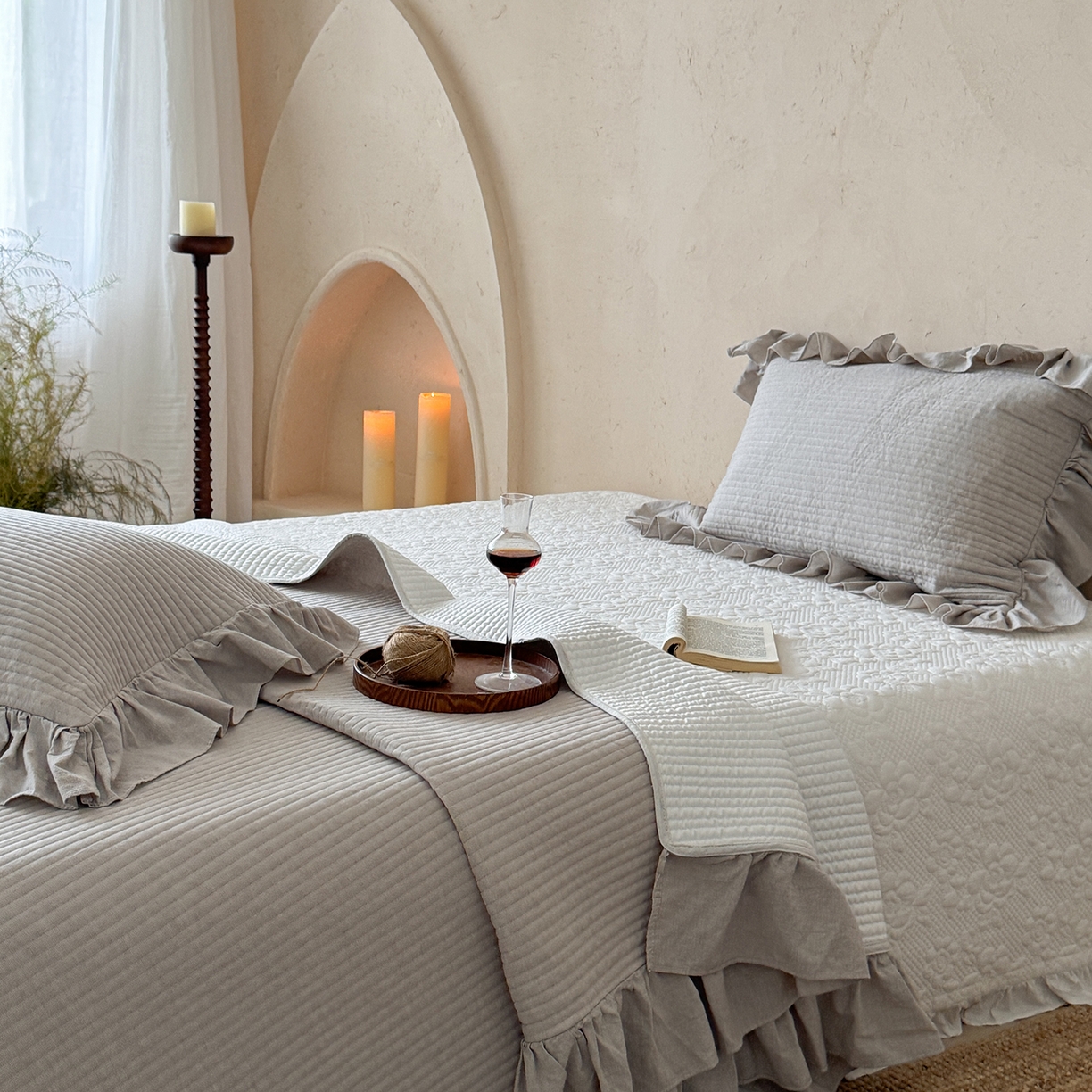 91家纺网 家纺一手货源 找家纺 漫调家纺 2025新款棉麻提花单床盖-棉麻絮语 棉麻絮语-灰