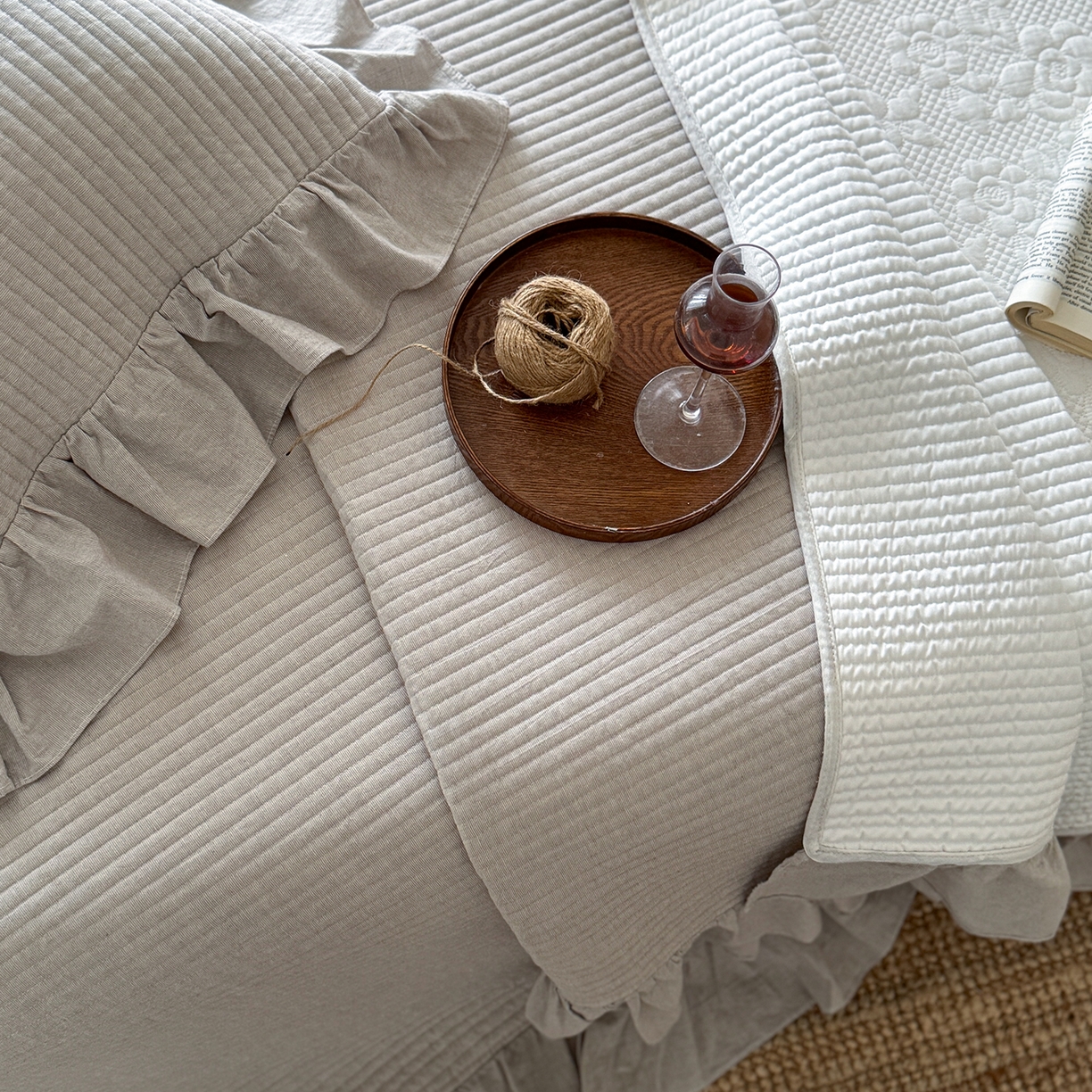 91家纺网 家纺一手货源 找家纺 漫调家纺 2025新款棉麻提花单床盖-棉麻絮语 棉麻絮语-灰