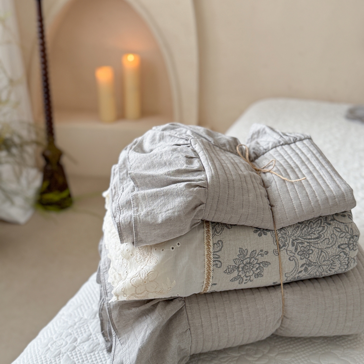 91家纺网 家纺一手货源 找家纺 漫调家纺 2025新款棉麻提花单床盖-棉麻絮语 棉麻絮语-灰