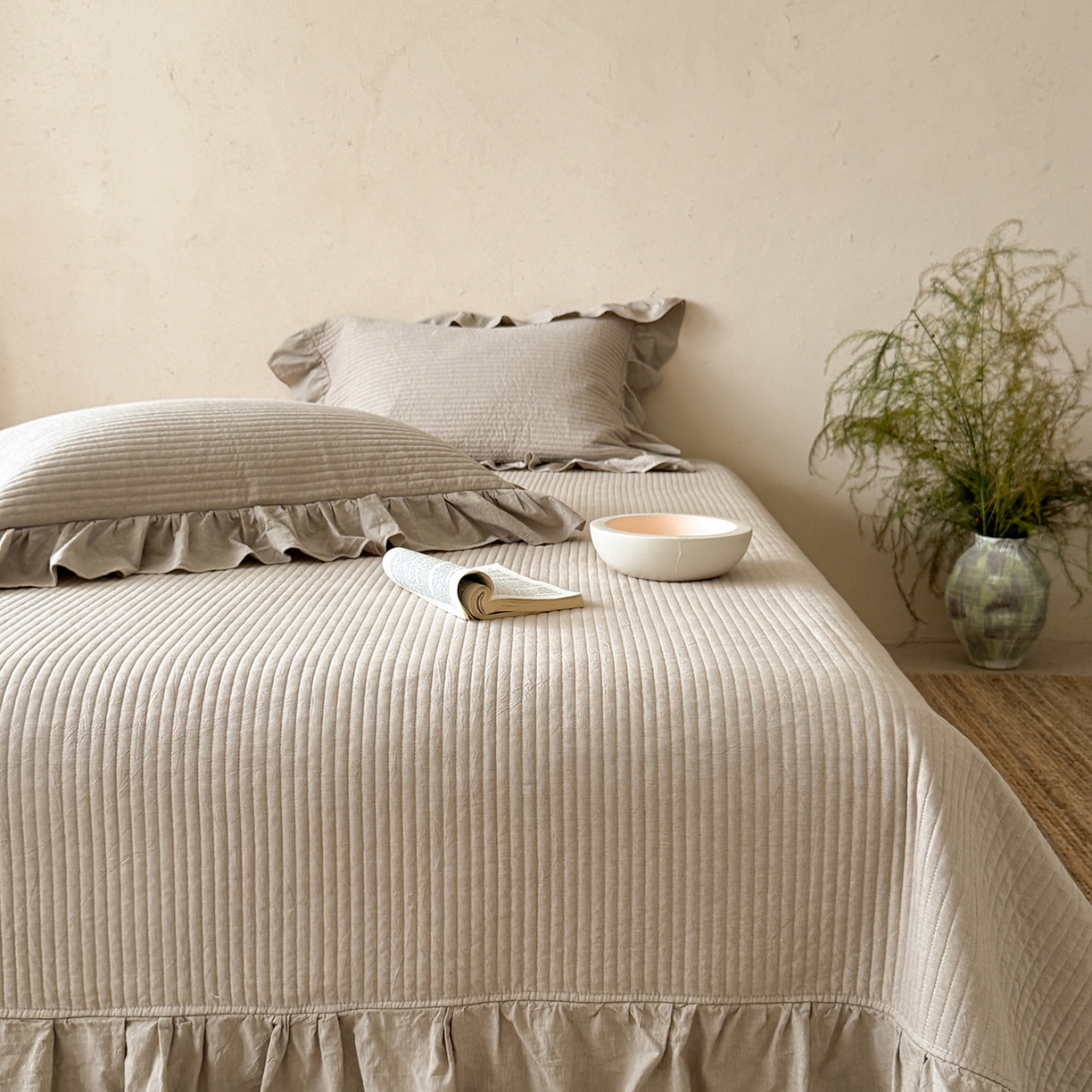 91家纺网 家纺一手货源 找家纺 漫调家纺 2025新款棉麻提花单床盖-棉麻絮语 棉麻絮语-咖