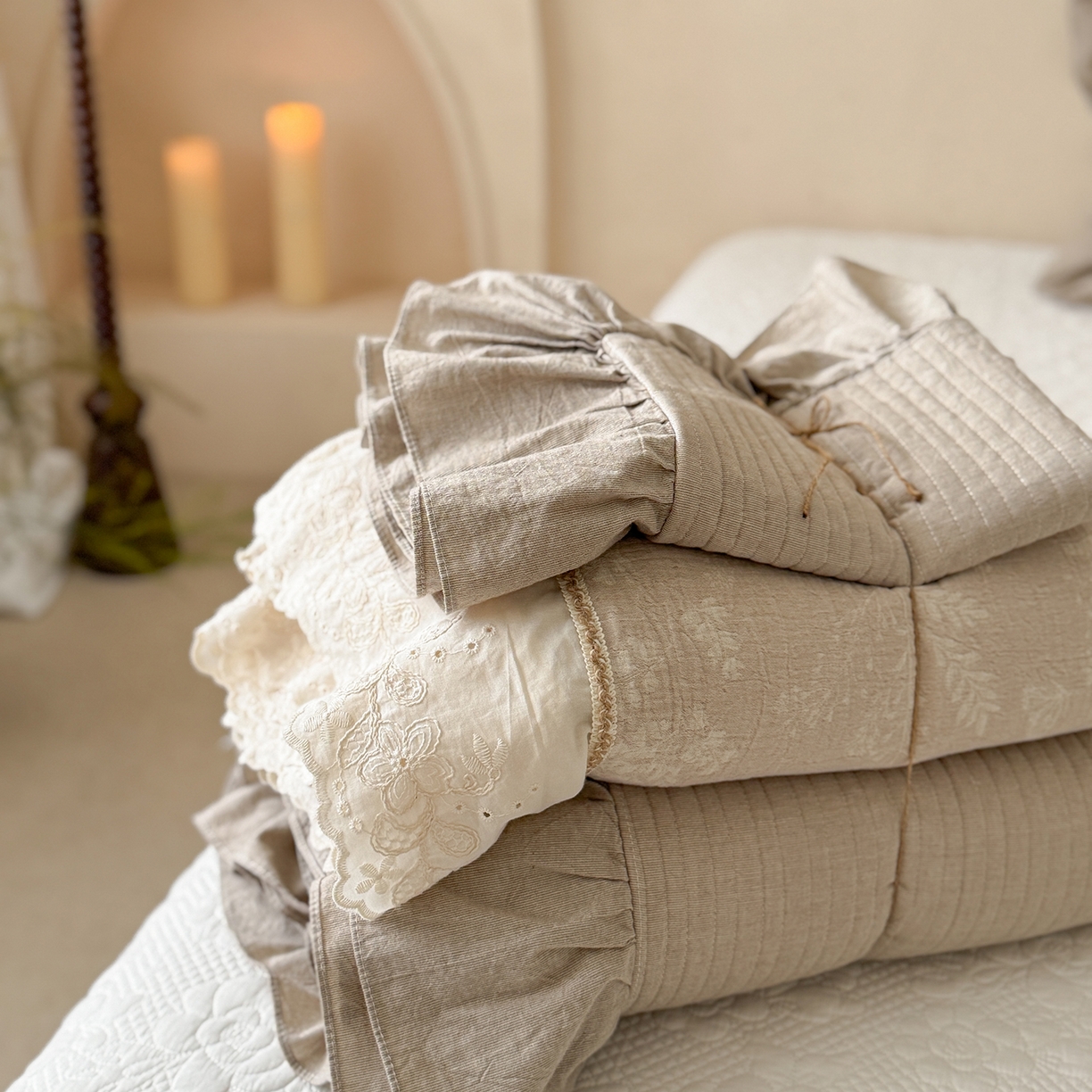 91家纺网 家纺一手货源 找家纺 漫调家纺 2025新款棉麻提花单床盖-棉麻絮语 棉麻絮语-咖