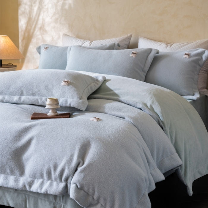 佳汐蓝家纺 2025新款亲肤舒适A类糯米绒四件套 糯米绒 气泡蓝
