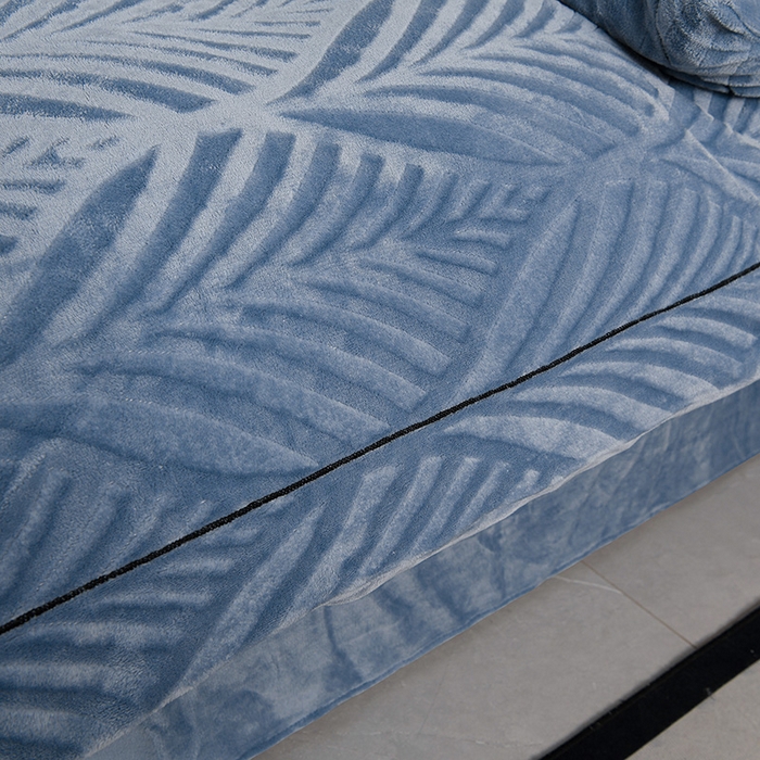 91家纺网 家纺一手货源 找家纺 紫月轩家纺 2025新款牛奶绒雕花四件套香槟-雾蓝