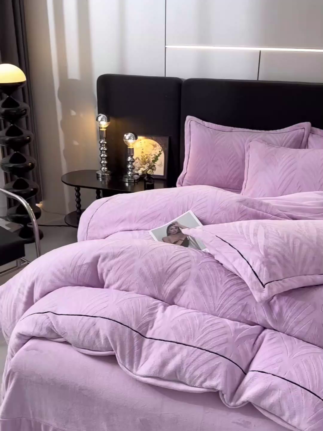 91家纺网 家纺一手货源 找家纺 紫月轩家纺 2025新款牛奶绒雕花四件套香槟-紫