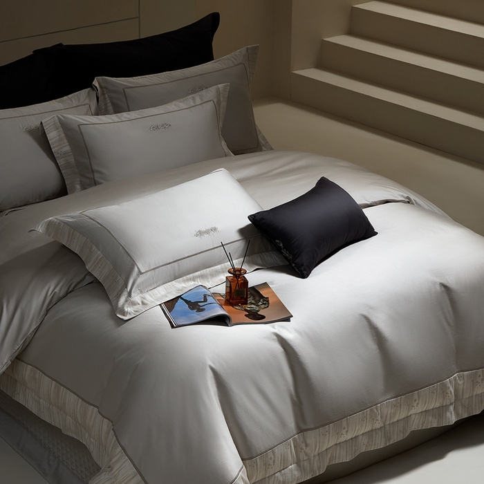 91家纺网 家纺一手货源 找家纺 （总）佳汐蓝家纺 2025新款亲肤舒适色织提花四件套-格瑞丝