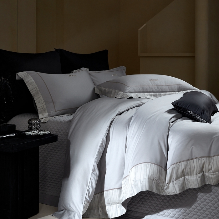 佳汐蓝家纺 2025新款亲肤舒适色织提花四件套-格瑞丝 格瑞丝-烟絮灰