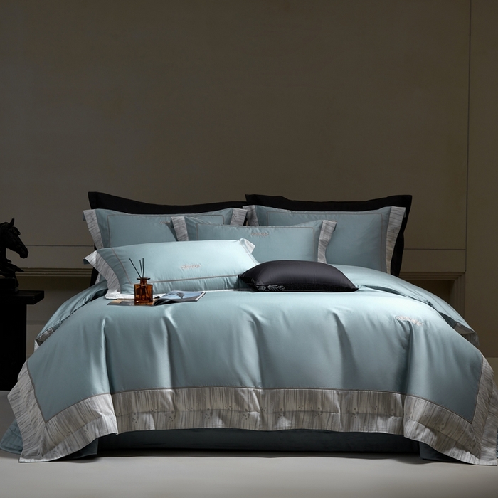 91家纺网 家纺一手货源 找家纺 佳汐蓝家纺 2025新款亲肤舒适色织提花四件套-格瑞丝 格瑞丝-北极蓝