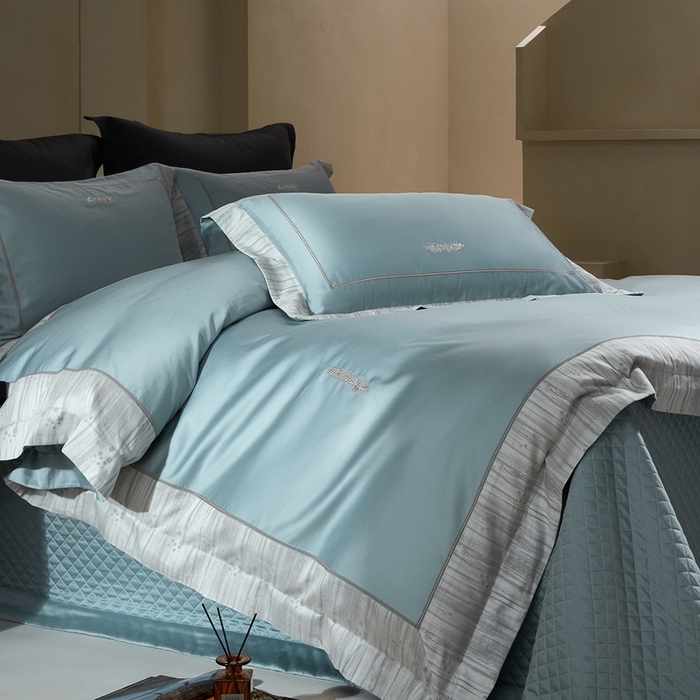 91家纺网 家纺一手货源 找家纺 佳汐蓝家纺 2025新款亲肤舒适色织提花四件套-格瑞丝 格瑞丝-北极蓝