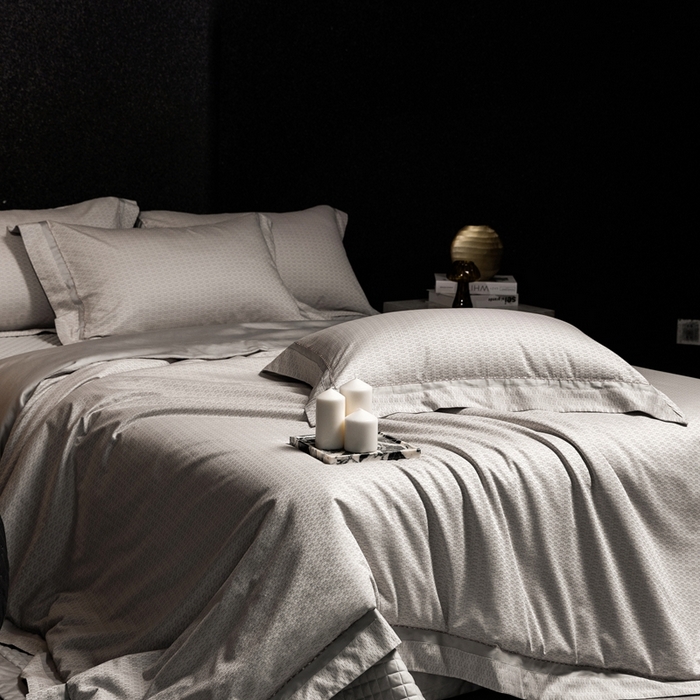 91家纺网 家纺一手货源 找家纺 佳汐蓝家纺 2025新款亲肤舒适色织提花四件套-茜茜格 茜茜格-灰