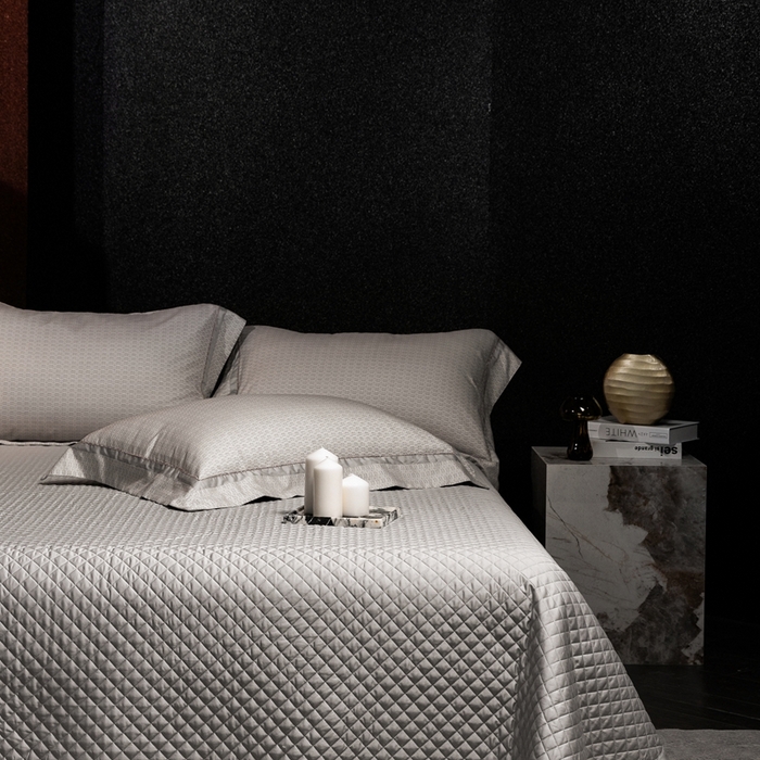 91家纺网 家纺一手货源 找家纺 佳汐蓝家纺 2025新款亲肤舒适色织提花四件套-茜茜格 茜茜格-灰