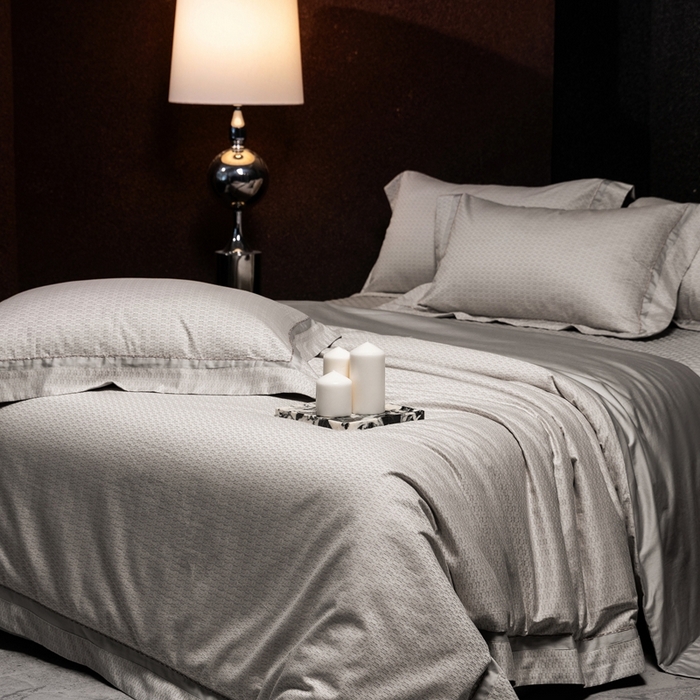 91家纺网 家纺一手货源 找家纺 佳汐蓝家纺 2025新款亲肤舒适色织提花四件套-茜茜格 茜茜格-灰