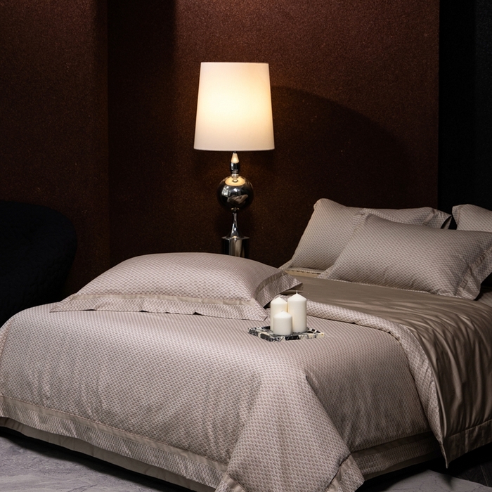 91家纺网 家纺一手货源 找家纺 佳汐蓝家纺 2025新款亲肤舒适色织提花四件套-茜茜格 茜茜格-咖