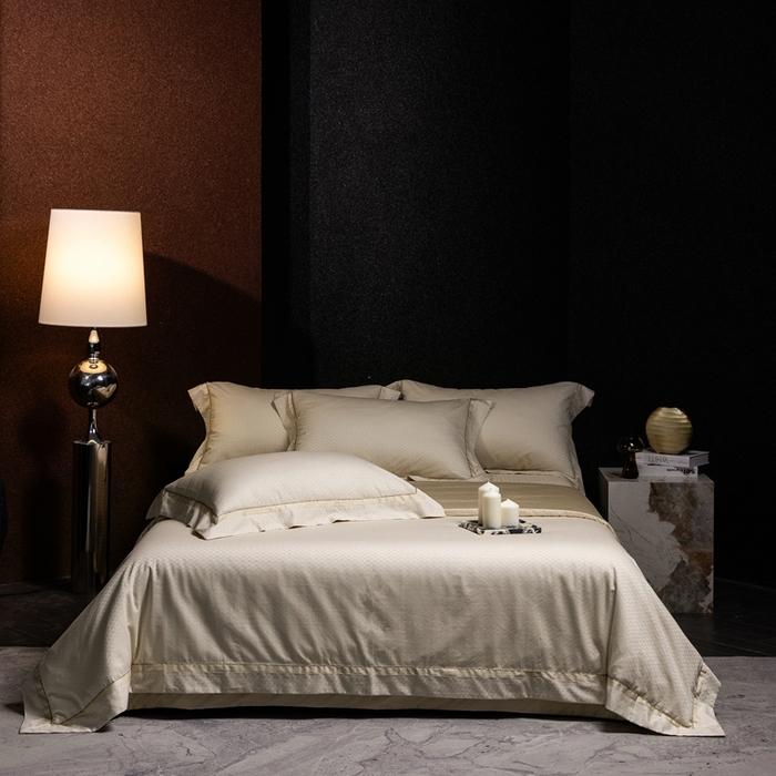 91家纺网 家纺一手货源 找家纺 佳汐蓝家纺 2025新款亲肤舒适色织提花四件套-茜茜格 茜茜格-黄