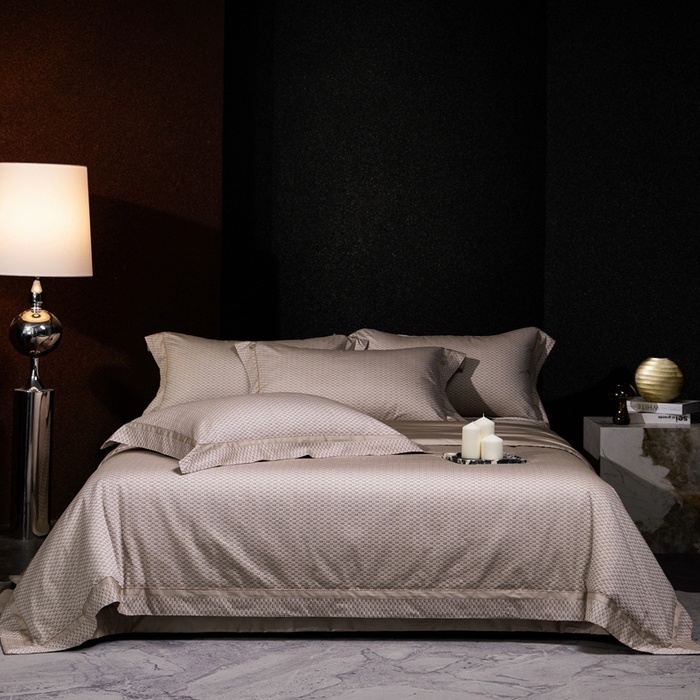 91家纺网 家纺一手货源 找家纺 佳汐蓝家纺 2025新款亲肤舒适色织提花四件套-茜茜格 茜茜格-咖