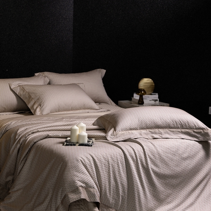 91家纺网 家纺一手货源 找家纺 佳汐蓝家纺 2025新款亲肤舒适色织提花四件套-茜茜格 茜茜格-咖