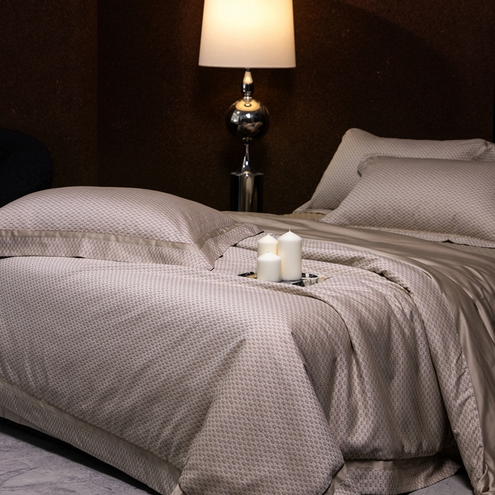 91家纺网 家纺一手货源 找家纺 佳汐蓝家纺 2025新款亲肤舒适色织提花四件套-茜茜格 茜茜格-咖