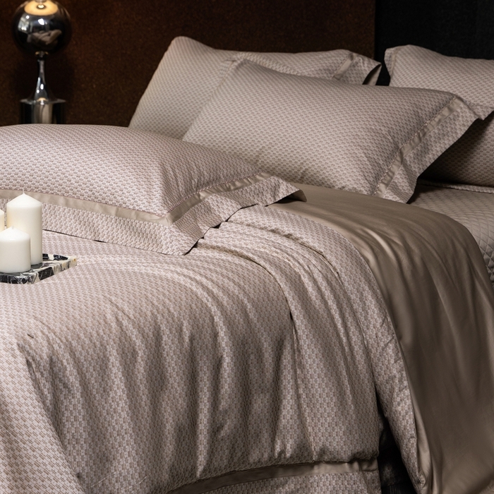 91家纺网 家纺一手货源 找家纺 佳汐蓝家纺 2025新款亲肤舒适色织提花四件套-茜茜格 茜茜格-咖