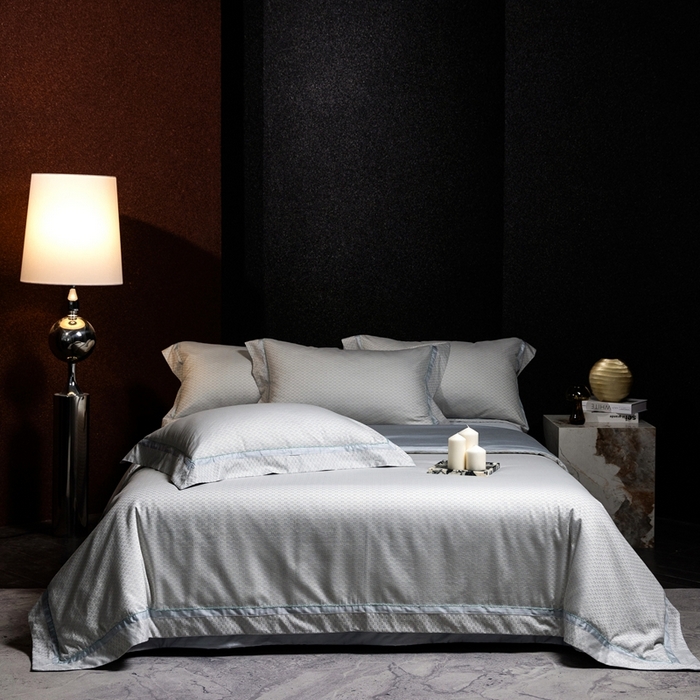 91家纺网 家纺一手货源 找家纺 佳汐蓝家纺 2025新款亲肤舒适色织提花四件套-茜茜格 茜茜格-蓝