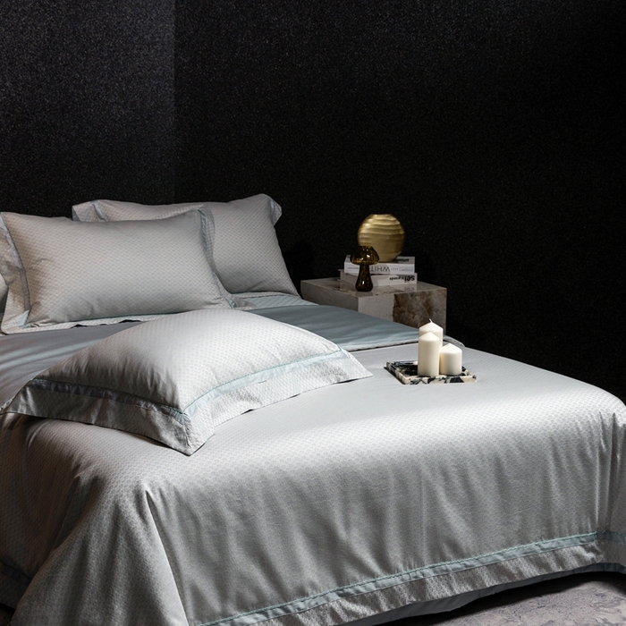 91家纺网 家纺一手货源 找家纺 佳汐蓝家纺 2025新款亲肤舒适色织提花四件套-茜茜格 茜茜格-蓝