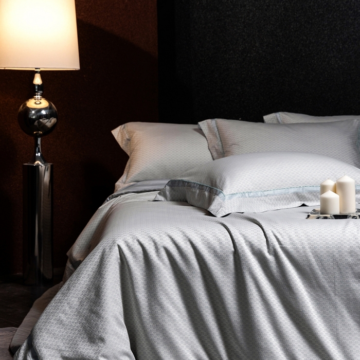 91家纺网 家纺一手货源 找家纺 佳汐蓝家纺 2025新款亲肤舒适色织提花四件套-茜茜格 茜茜格-蓝