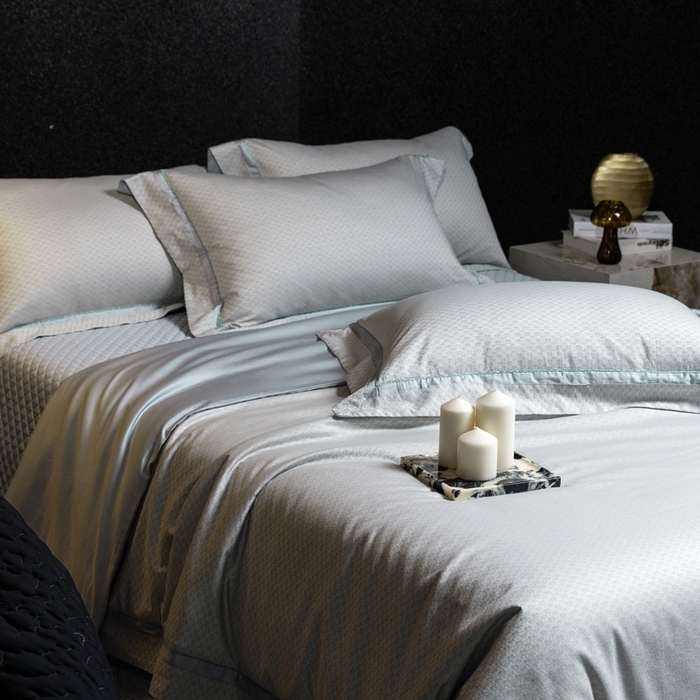 91家纺网 家纺一手货源 找家纺 佳汐蓝家纺 2025新款亲肤舒适色织提花四件套-茜茜格 茜茜格-蓝