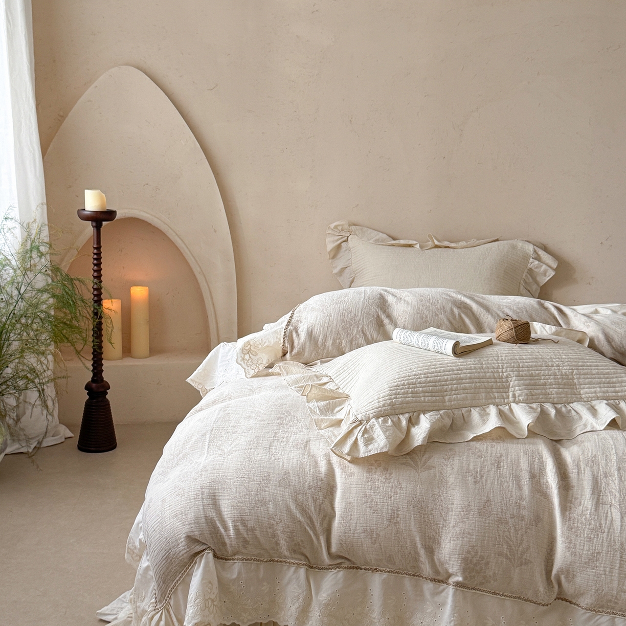 91家纺网 家纺一手货源 找家纺 （总）漫调家纺 2025新款棉麻提花床盖四件套-棉麻絮语