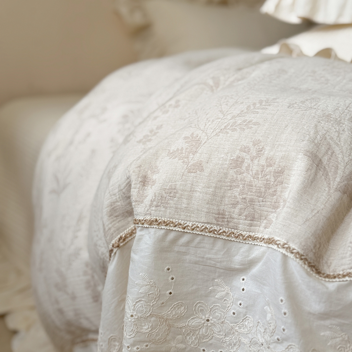 91家纺网 家纺一手货源 找家纺 （总）漫调家纺 2025新款棉麻提花床盖四件套-棉麻絮语