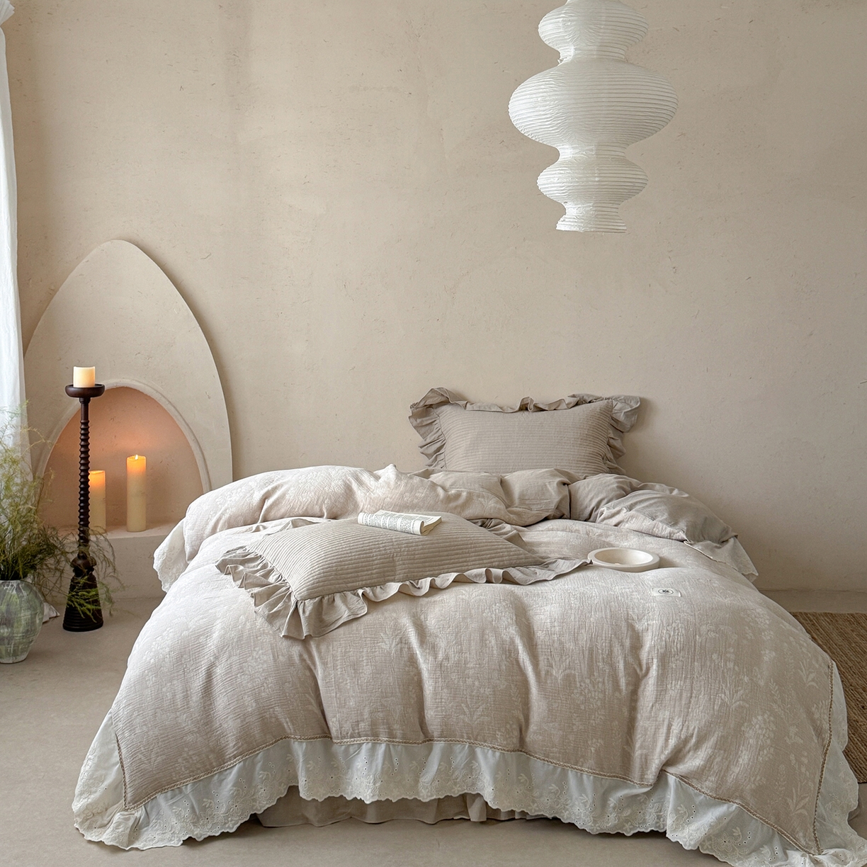 91家纺网 家纺一手货源 找家纺 （总）漫调家纺 2025新款棉麻提花床盖四件套-棉麻絮语