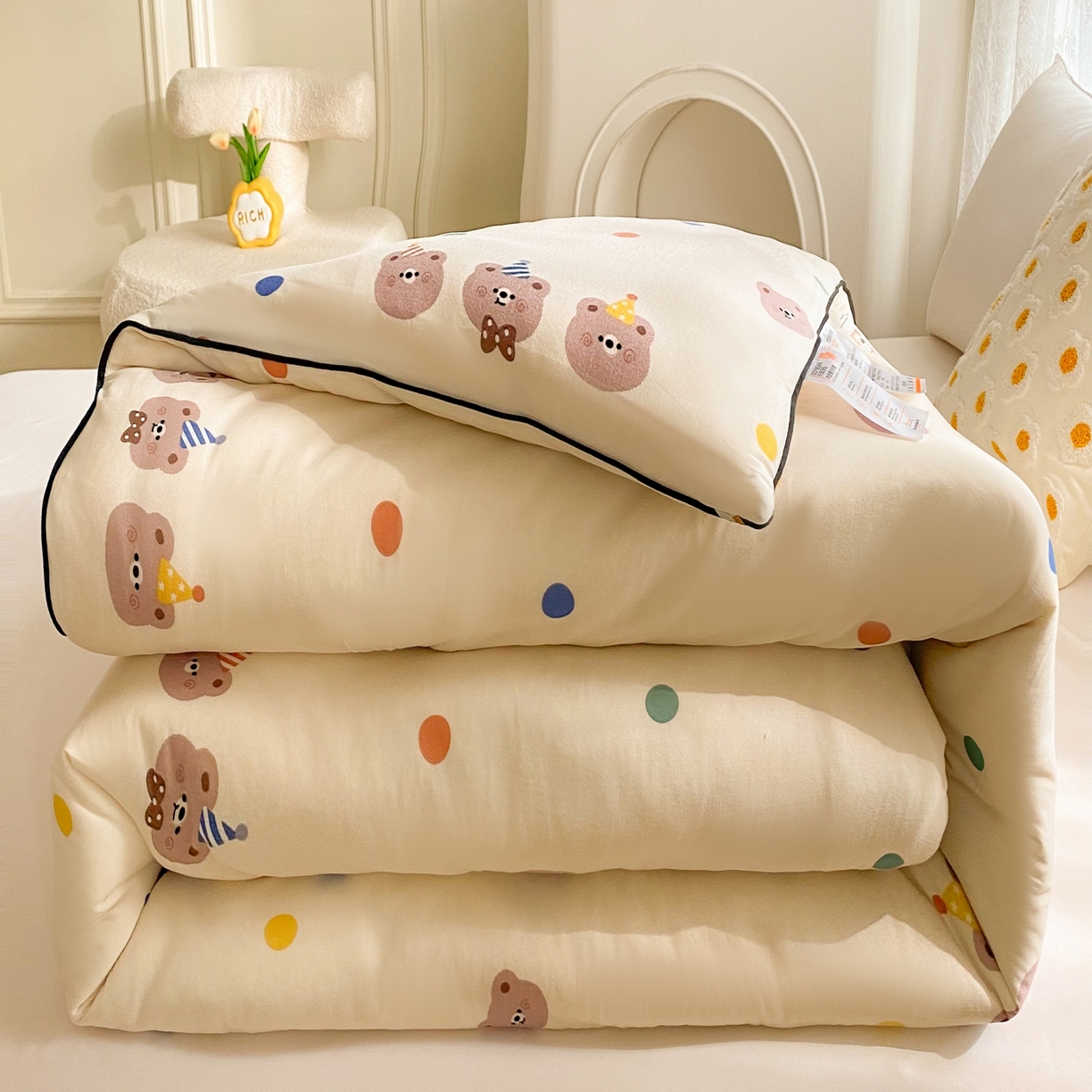 91家纺网 家纺一手货源 找家纺 （总）小叮当家纺仓储工厂店 2025新款A类母婴级宝宝被子豆豆绒牛奶针织棉被子大豆被春秋被秋冬被婴童被夏凉被