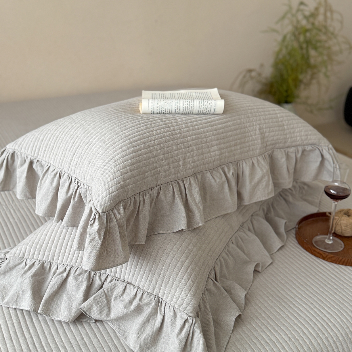 91家纺网 家纺一手货源 找家纺 漫调家纺 2025新款棉麻提花床盖四件套-棉麻絮语 棉麻絮语-灰