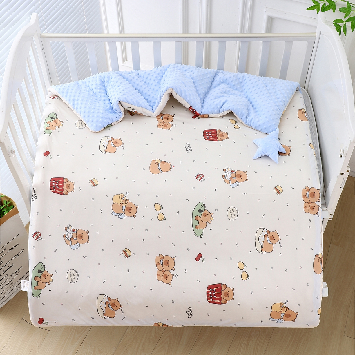 91家纺网 家纺一手货源 找家纺 悦织湾家纺 小海星款针织棉宝宝绒豆豆被被子被芯2025新款秋冬轻奢时尚单人床学生宿舍毛毯 卡皮巴拉