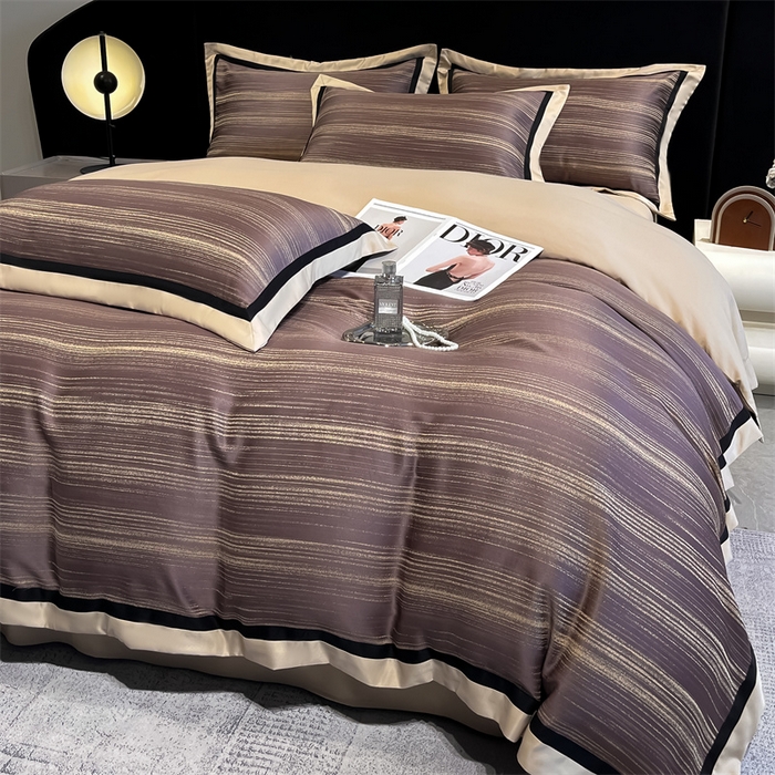 91家纺网 家纺一手货源 找家纺 （总）博纳家纺 2025新款双色宽边高级简奢款四件套-维多利亚