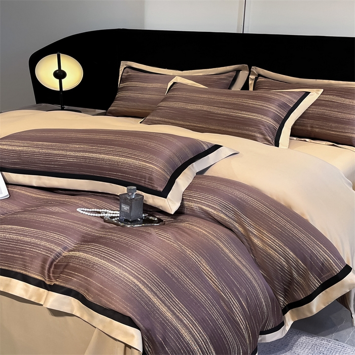 91家纺网 家纺一手货源 找家纺 （总）博纳家纺 2025新款双色宽边高级简奢款四件套-维多利亚