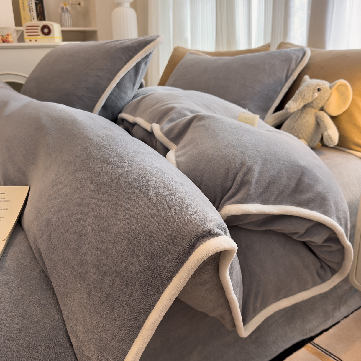 N先生_2025新款牛奶绒纯色包边四件套 高级灰