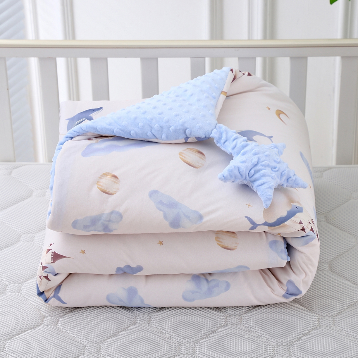 悦织湾家纺 小海星款针织棉宝宝绒豆豆被被子被芯2025新款秋冬轻奢时尚单人床学生宿舍毛毯 云鲸伴眠